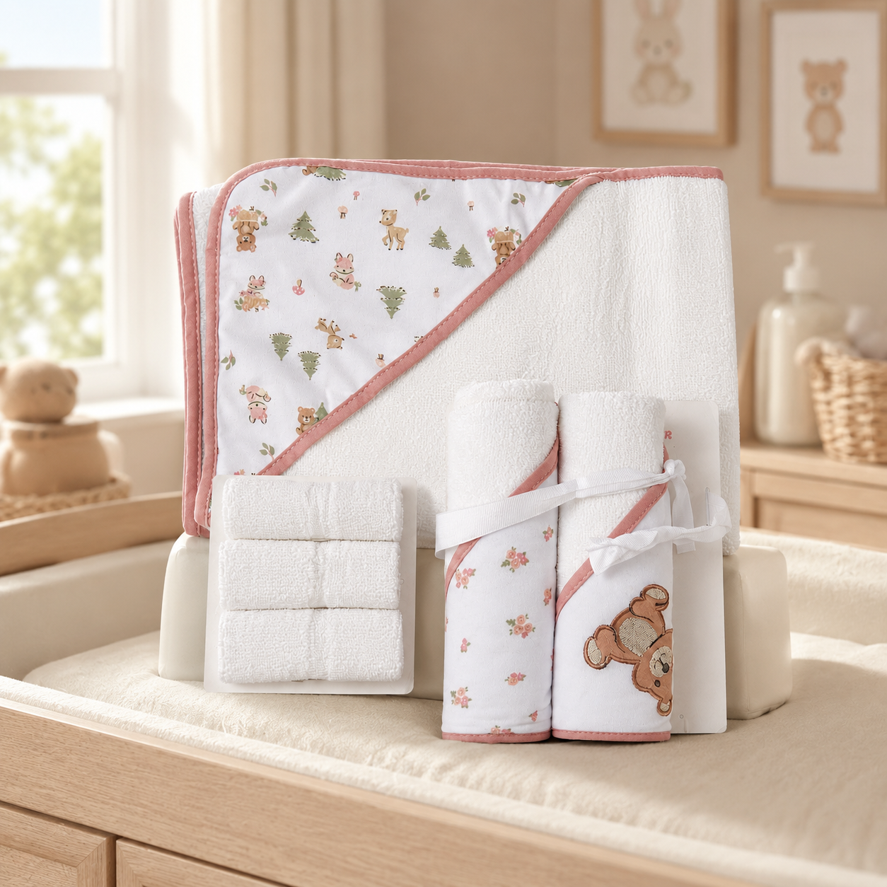 6-Piece Baby Bath Gift Set – Hooded Towel & Washcloths