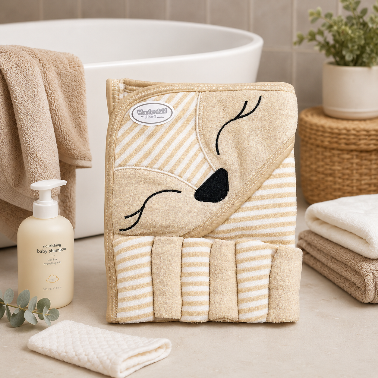 Baby Hooded Towel Wrap – Soft Embroidered Character Design for Newborns & Infants