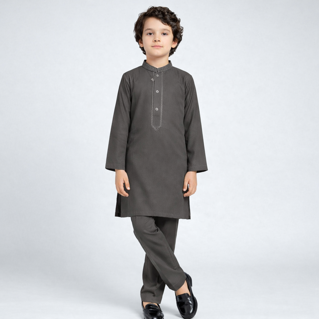 Boys Grey Kurta Shalwar Set - Premium Traditional Outfit