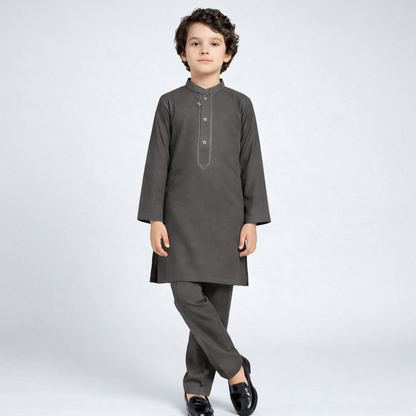 Boys Grey Kurta Shalwar Set - Premium Traditional Outfit