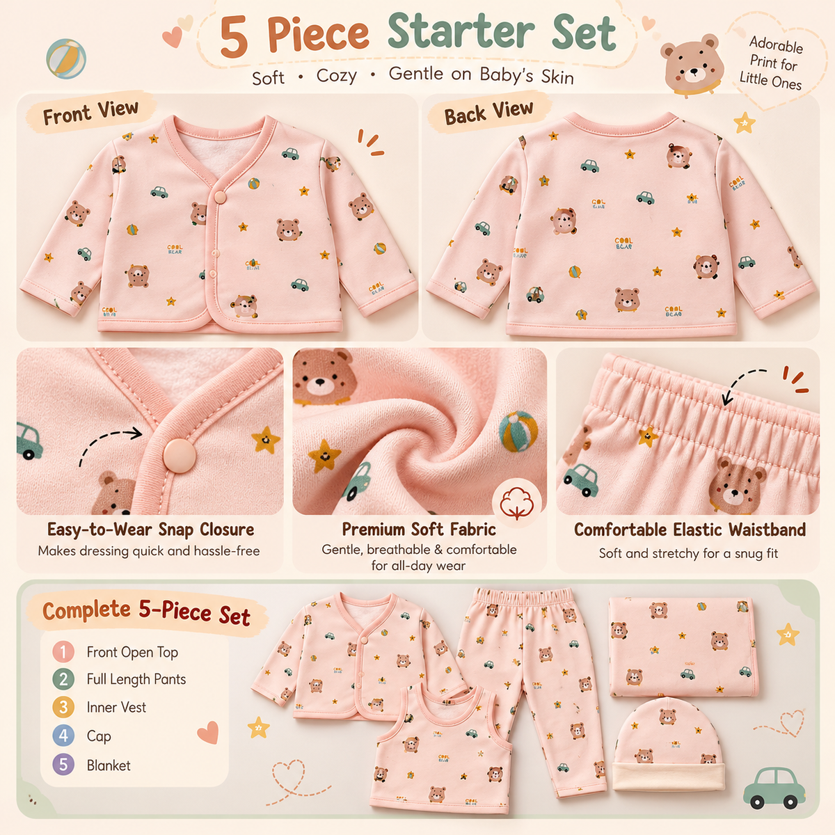 Baby Pink Bear & Car Print Starter Set