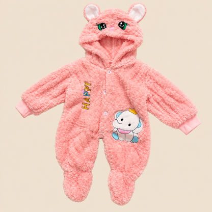 Baby Pink Plush Cat Hooded Romper