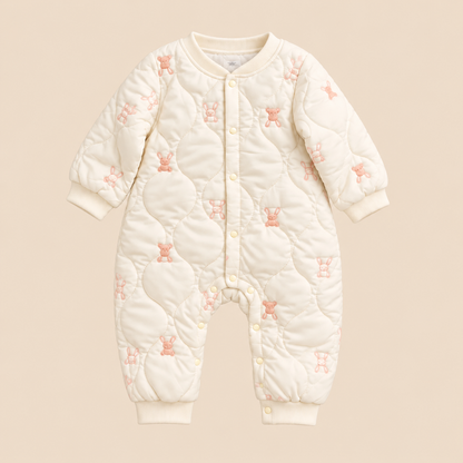 Baby Off-White Quilted Bunny & Bear Embroidered Romper