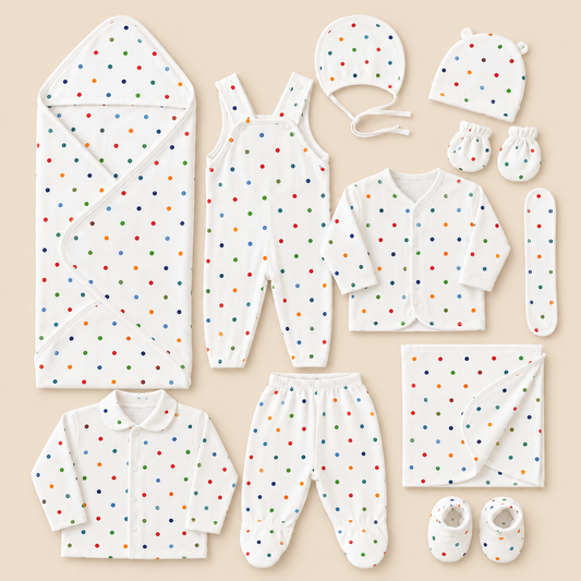 Baby Suit 11-Piece Polka Dots Design Complete Newborn Set - 0-3 Months