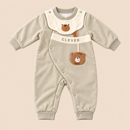 Baby Greige Clever Bear Snap Romper