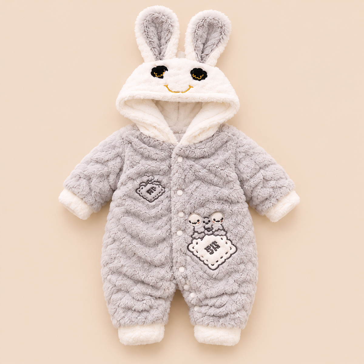 Baby Grey Plush Bunny Hooded Romper