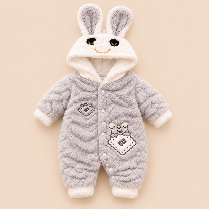 Baby Grey Plush Bunny Hooded Romper