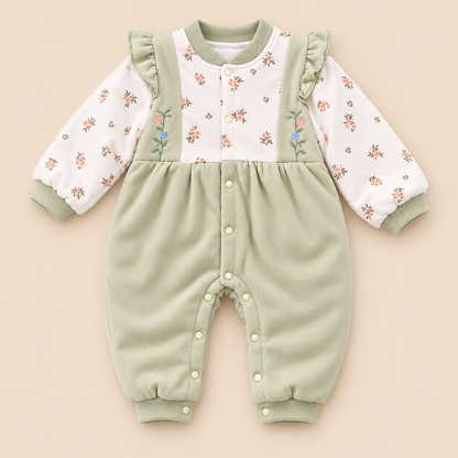 Baby Sage Green Floral Ruffle Romper