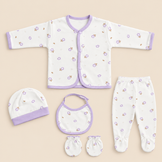 5-Piece Newborn Soft Cotton Set - Complete Starter Outfit 0-3M