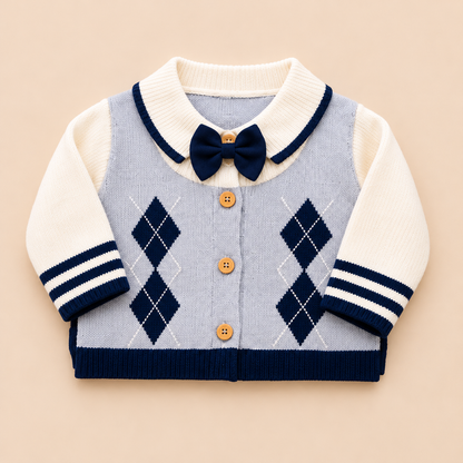 Knitted Argyle Bow Tie Baby Romper
