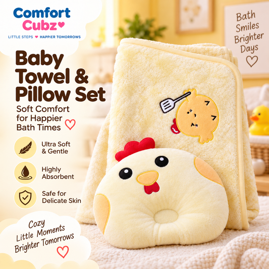 Cream Chicken Baby Blanket & Matching Pillow