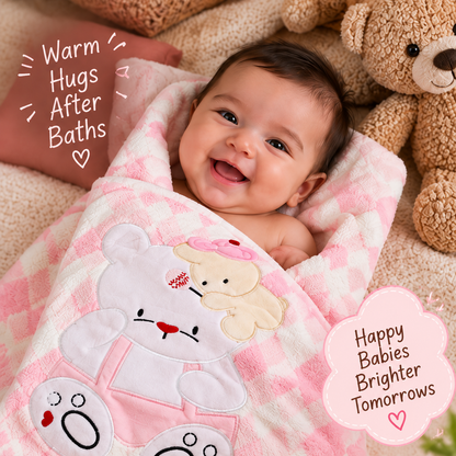 Soft Bear Baby Towel in Pink & Cream
