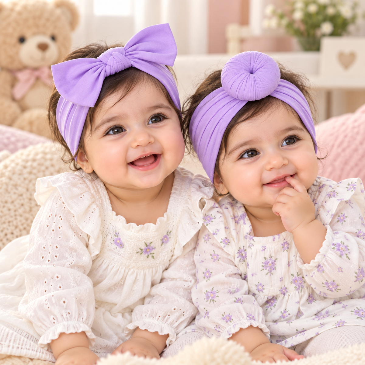 Baby Bow Headbands with Tulle & Pearl Accents