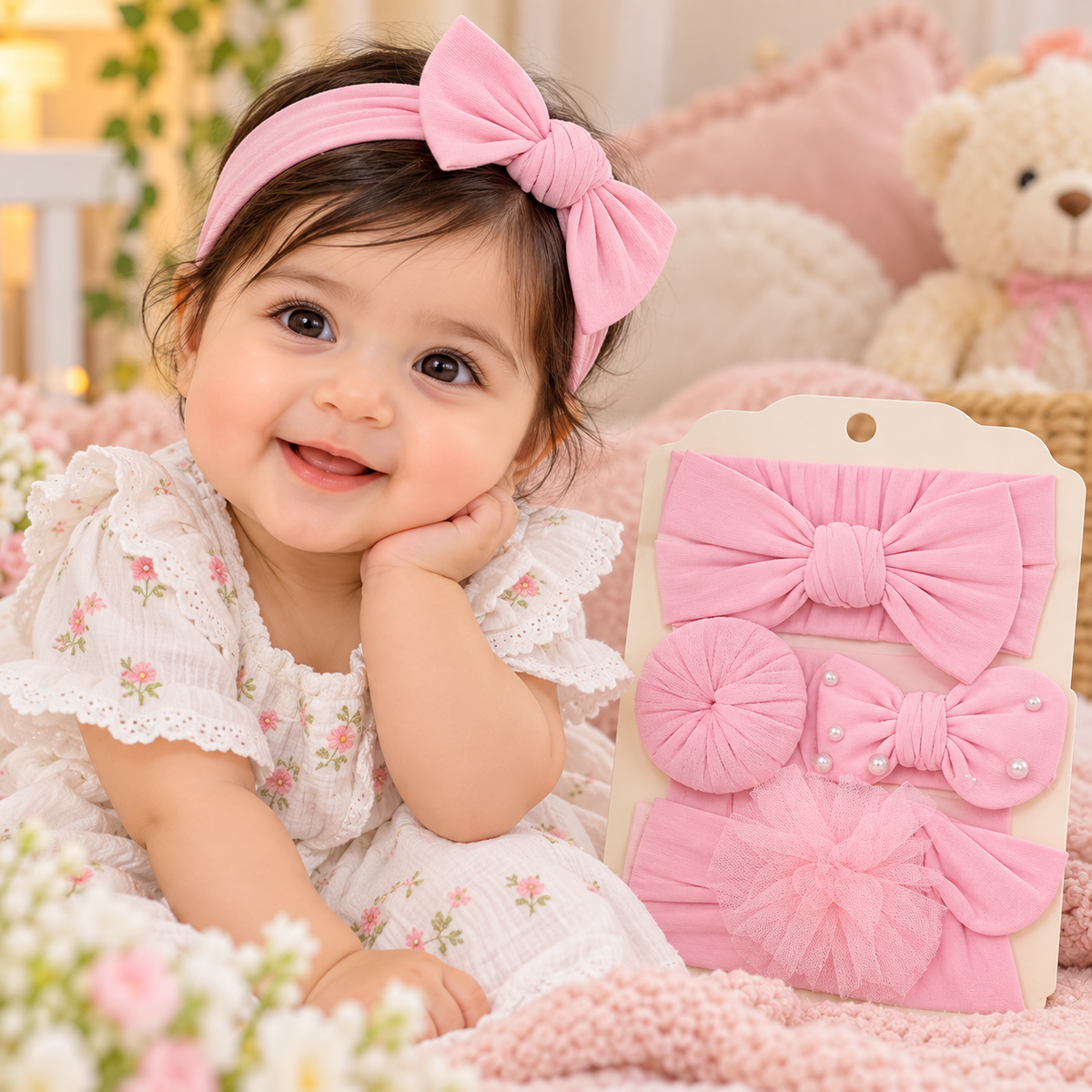Baby Bow Headbands with Tulle & Pearl Accents