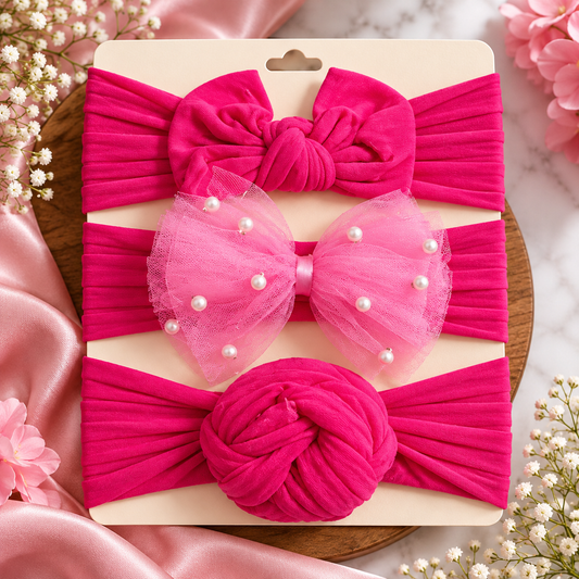 Baby Bow Headbands with Tulle & Pearl Accents