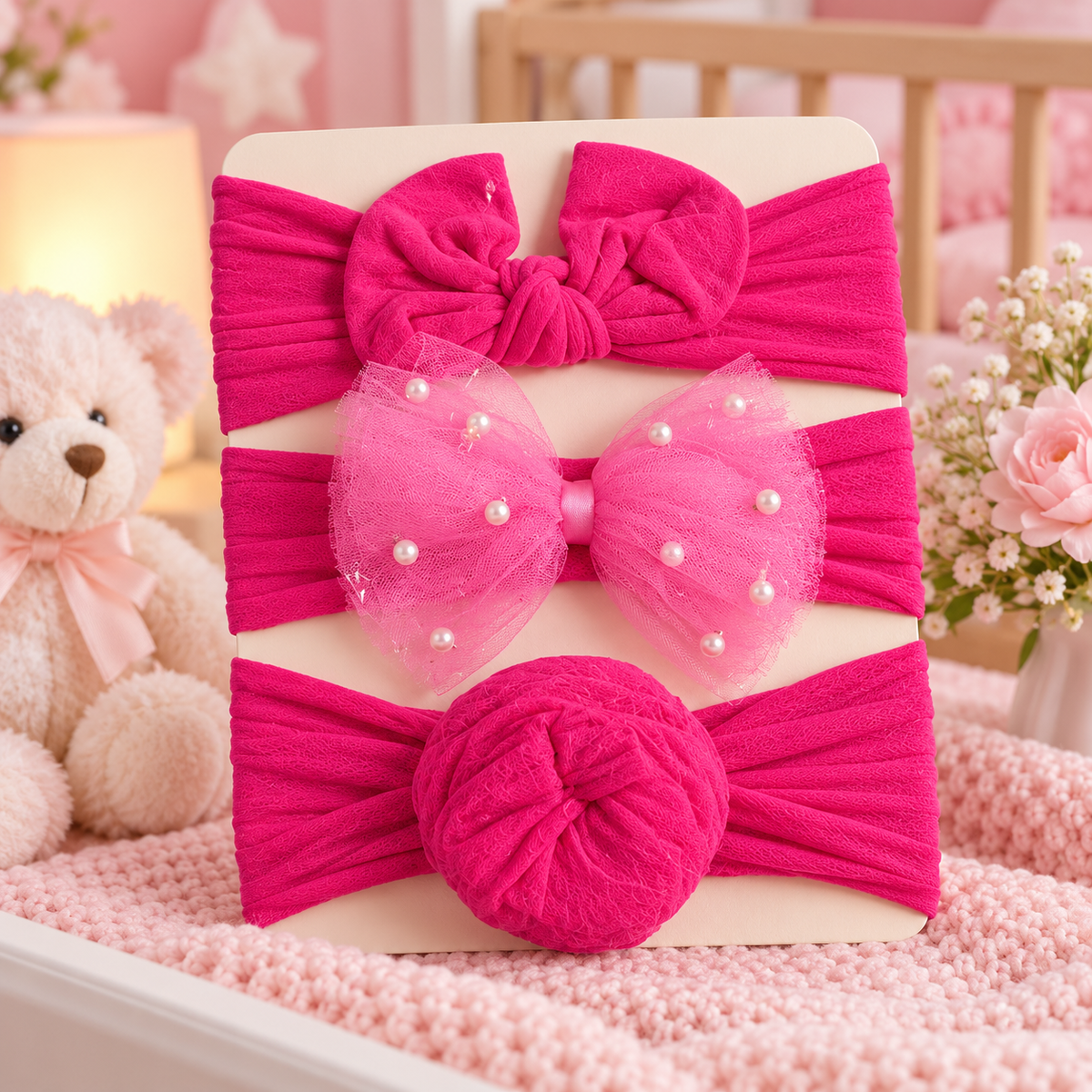Baby Bow Headbands with Tulle & Pearl Accents