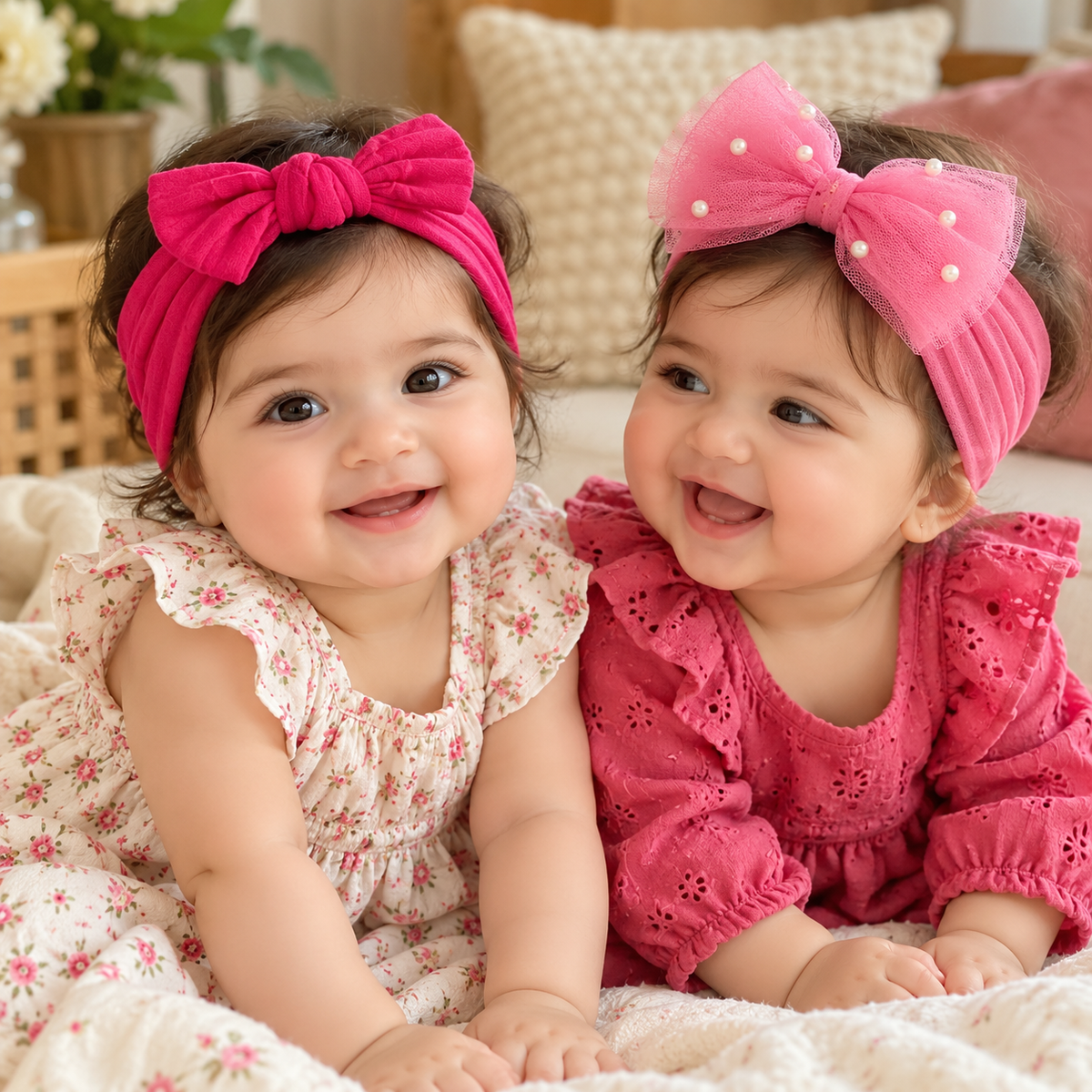 Baby Bow Headbands with Tulle & Pearl Accents
