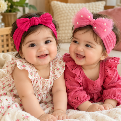 Baby Bow Headbands with Tulle & Pearl Accents