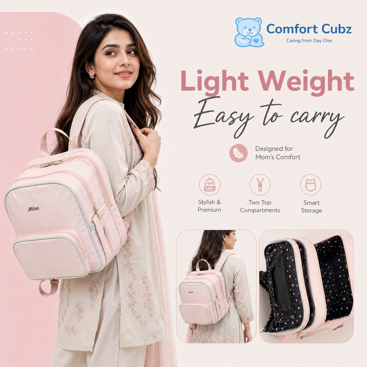 20-Pocket Baby Diaper Backpack – Lightweight Mum Bag with Stroller Straps | Mallimat