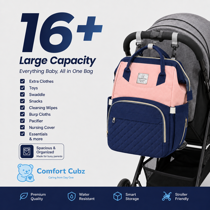 3-in-1 Mother & Baby Travel Backpack – Diaper Bag, Changing Station & Portable Baby Bed