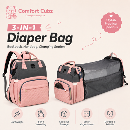 3-in-1 Mother & Baby Travel Backpack – Diaper Bag, Changing Station & Portable Baby Bed