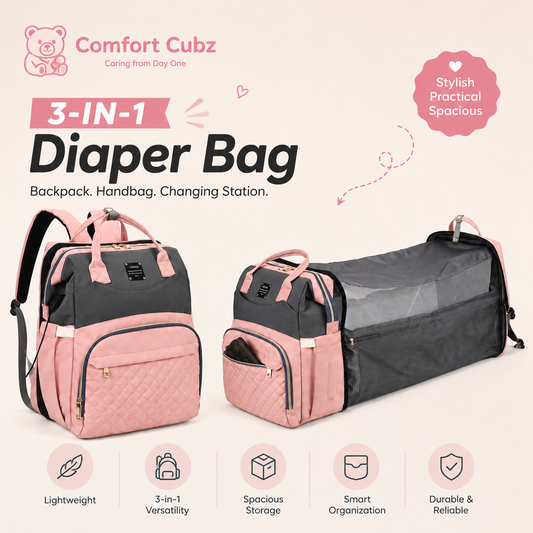 3-in-1 Mother & Baby Travel Backpack – Diaper Bag, Changing Station & Portable Baby Bed