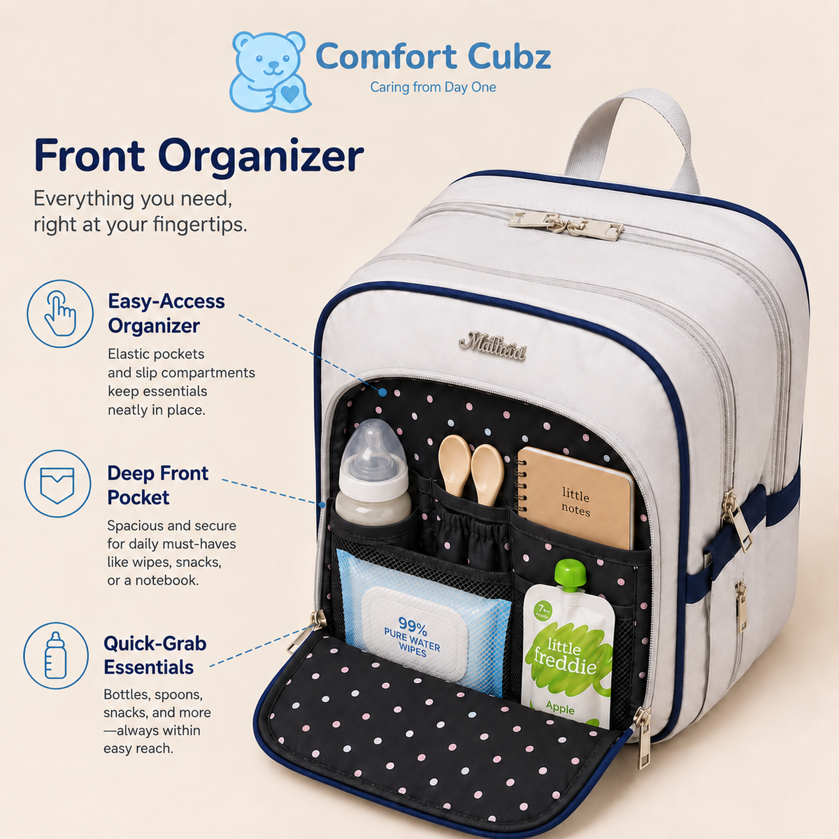 20-Pocket Baby Diaper Backpack – Lightweight Mum Bag with Stroller Straps | Mallimat