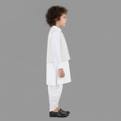 Boys White Dhoti Kurta with Waistcoat - Premium Traditional Outfit 1-4Y