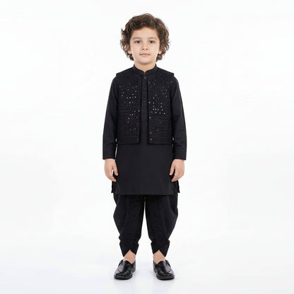 Black Dhoti Kurta With Waistcoat