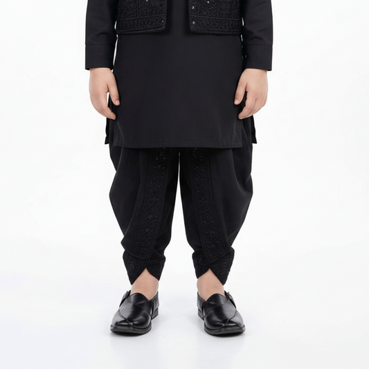 Boys Black Dhoti Kurta with Waistcoat - Premium Traditional Outfit 1-4Y