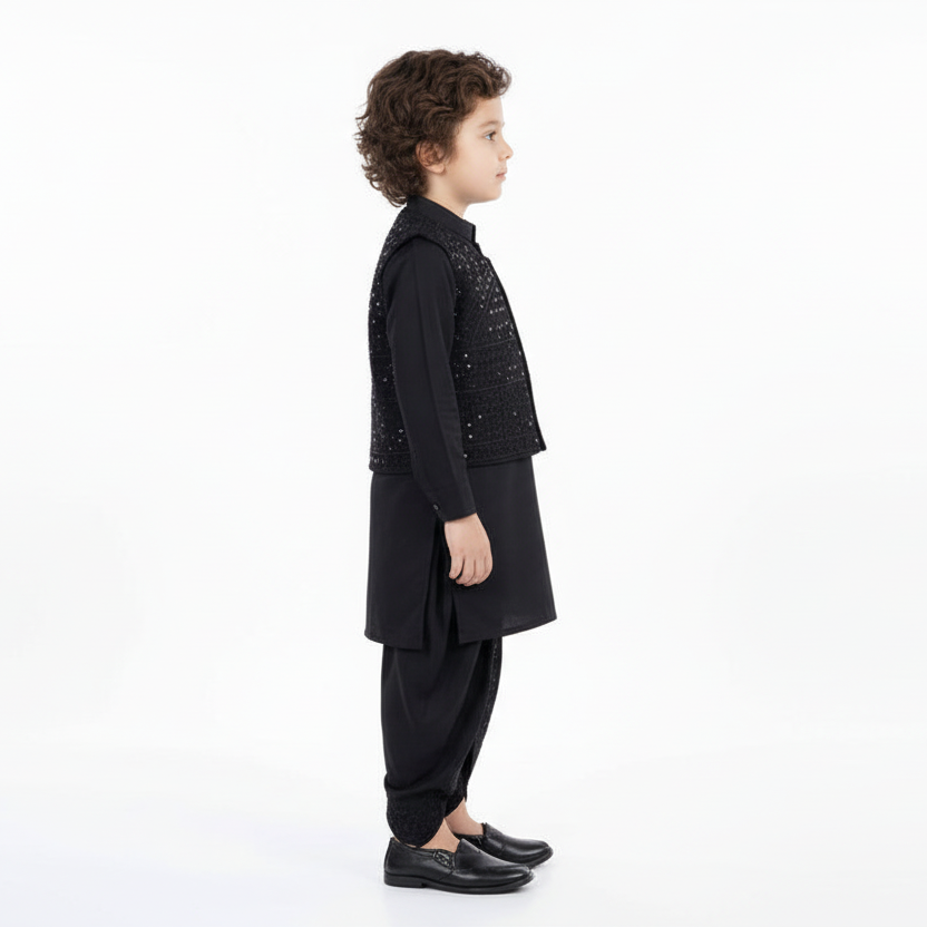 Boys Black Dhoti Kurta with Waistcoat - Premium Traditional Outfit 1-4Y