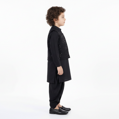 Boys Black Dhoti Kurta with Waistcoat - Premium Traditional Outfit 1-4Y