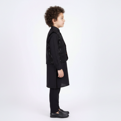 Boys Black 3-Piece Waistcoat Kurta Shalwar - Premium Traditional Outfit 1-4Y