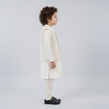 Boys Off White 3-Piece Waistcoat Kurta Shalwar - Premium Traditional Outfit 1-4Y
