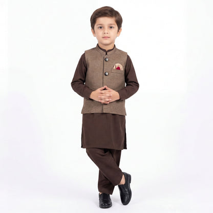 Boys 3-Piece Waistcoat Kurta Shalwar - Premium Traditional Outfit