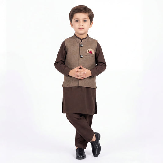 Boys 3-Piece Waistcoat Kurta Shalwar - Premium Traditional Outfit