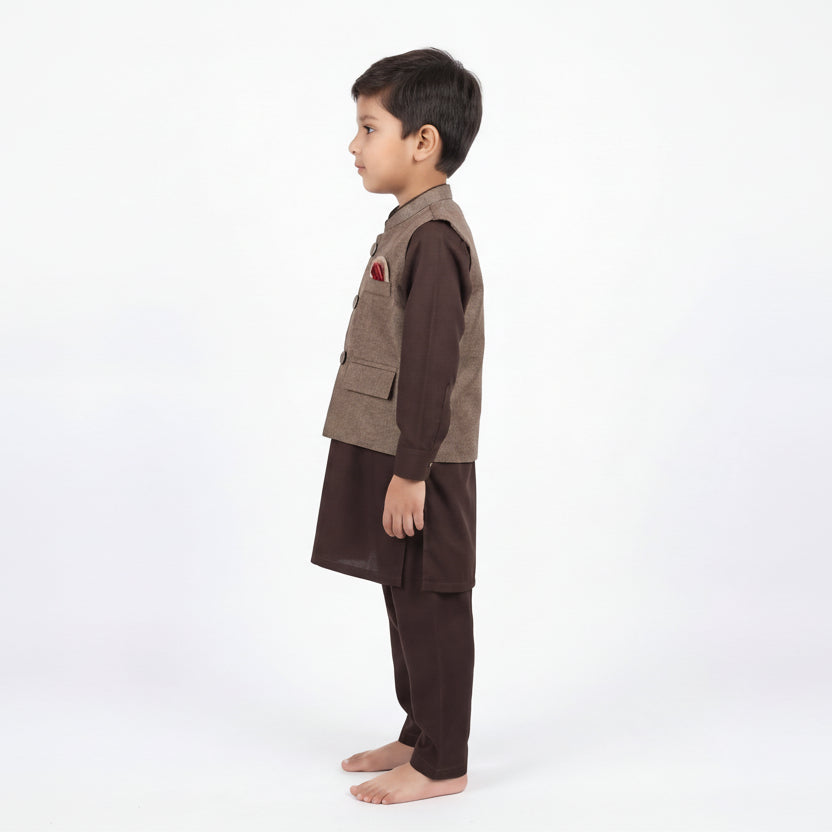 Boys 3-Piece Waistcoat Kurta Shalwar - Premium Traditional Outfit