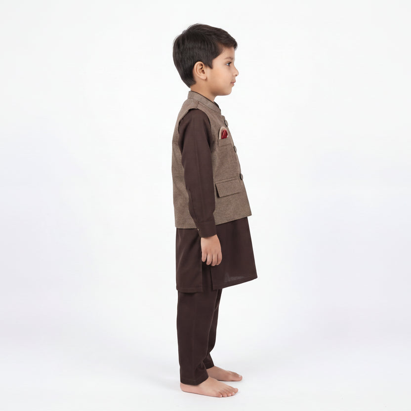 Boys 3-Piece Waistcoat Kurta Shalwar - Premium Traditional Outfit