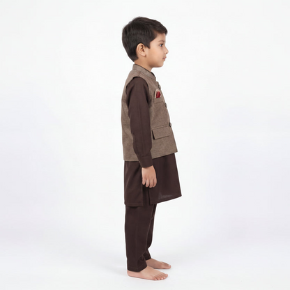Boys 3-Piece Waistcoat Kurta Shalwar - Premium Traditional Outfit