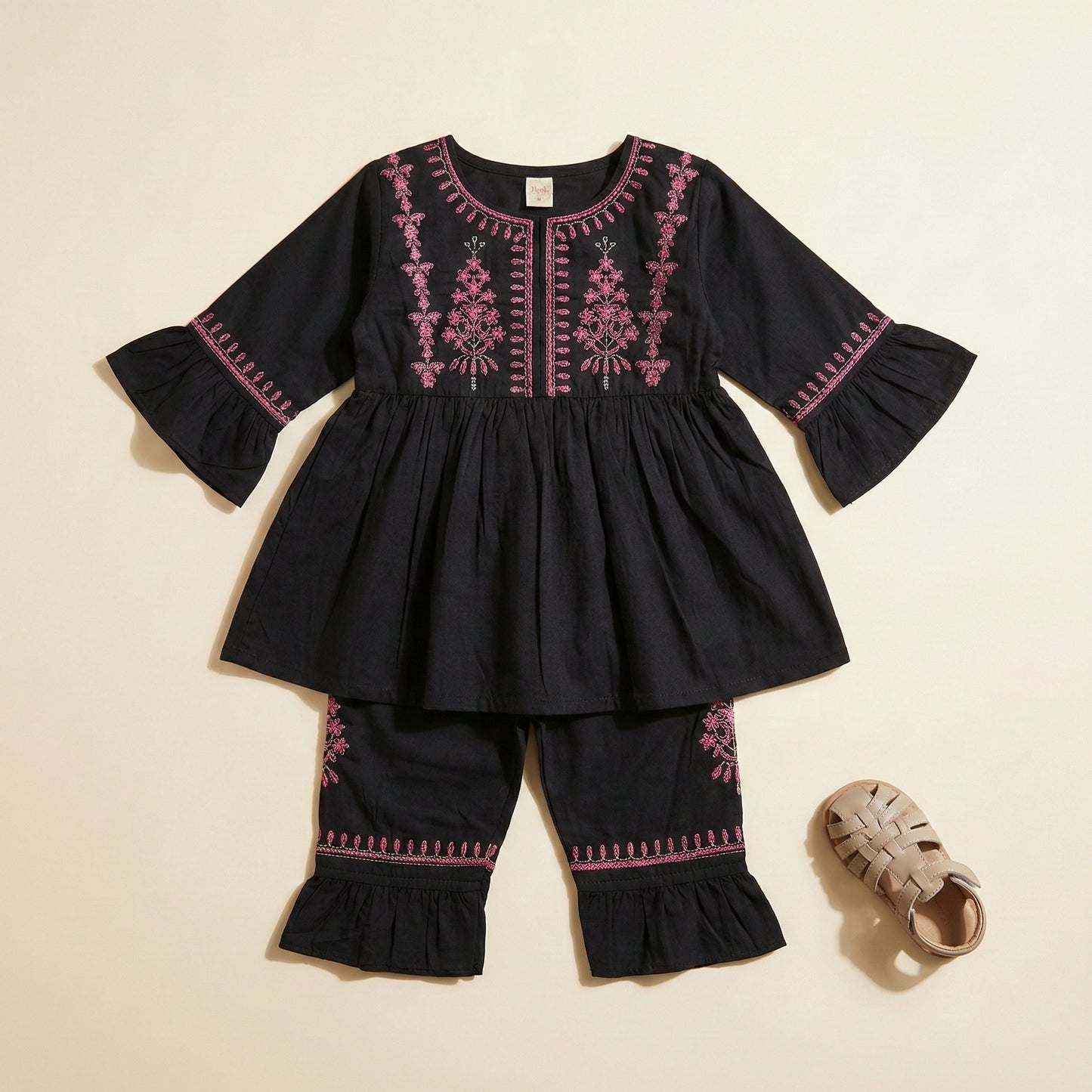 Baby Girl Black Embroidered Frock - Elegant Party Dress 12M-3Y