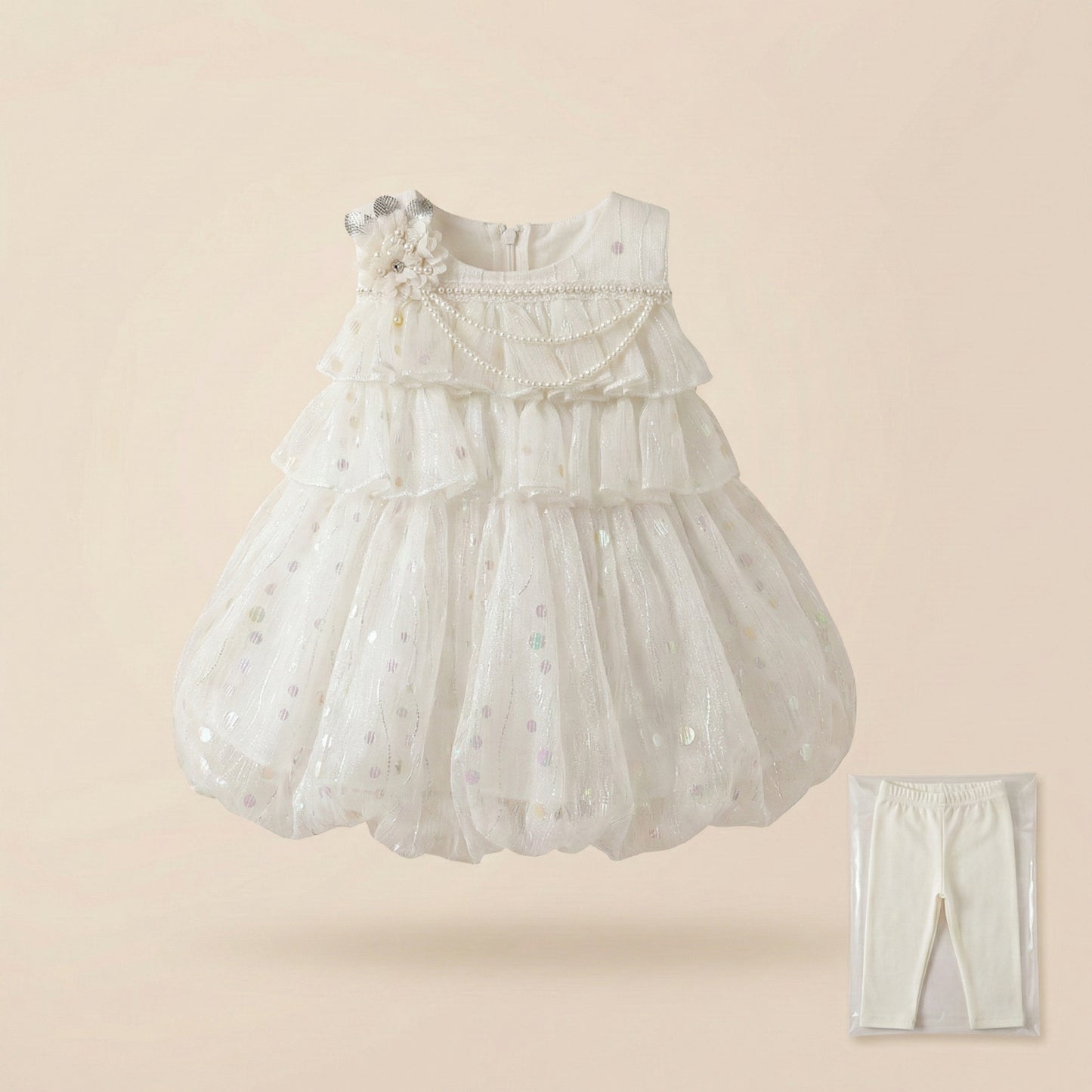 Baby Girl White Wavy Frock - Elegant Fancy Dress 6-12M