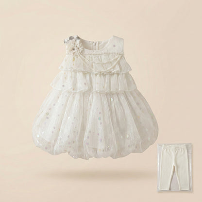 Baby Girl White Wavy Frock - Elegant Fancy Dress 6-12M