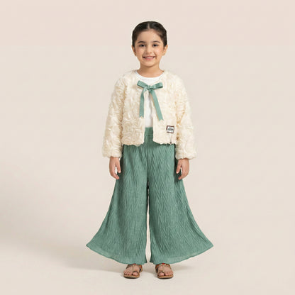 Baby Girl Jacket & Flapper Set - White & Green Outfit 2-5Y