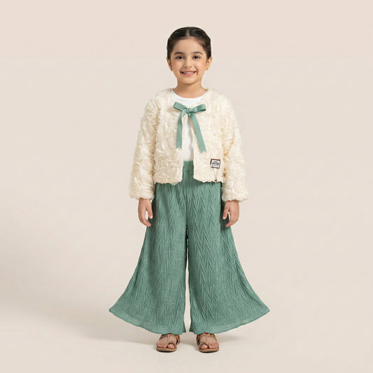 Baby Girl Jacket & Flapper Set - White & Green Outfit 2-5Y