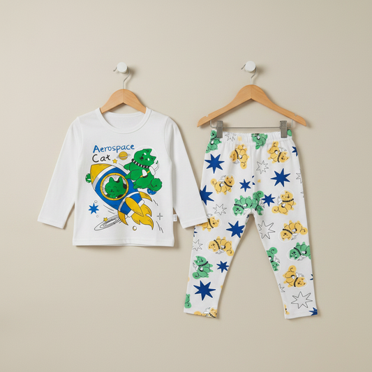 Boys 2-Piece Outfit - Shirt & Trouser Aerospace Cat Design 18M-4Y
