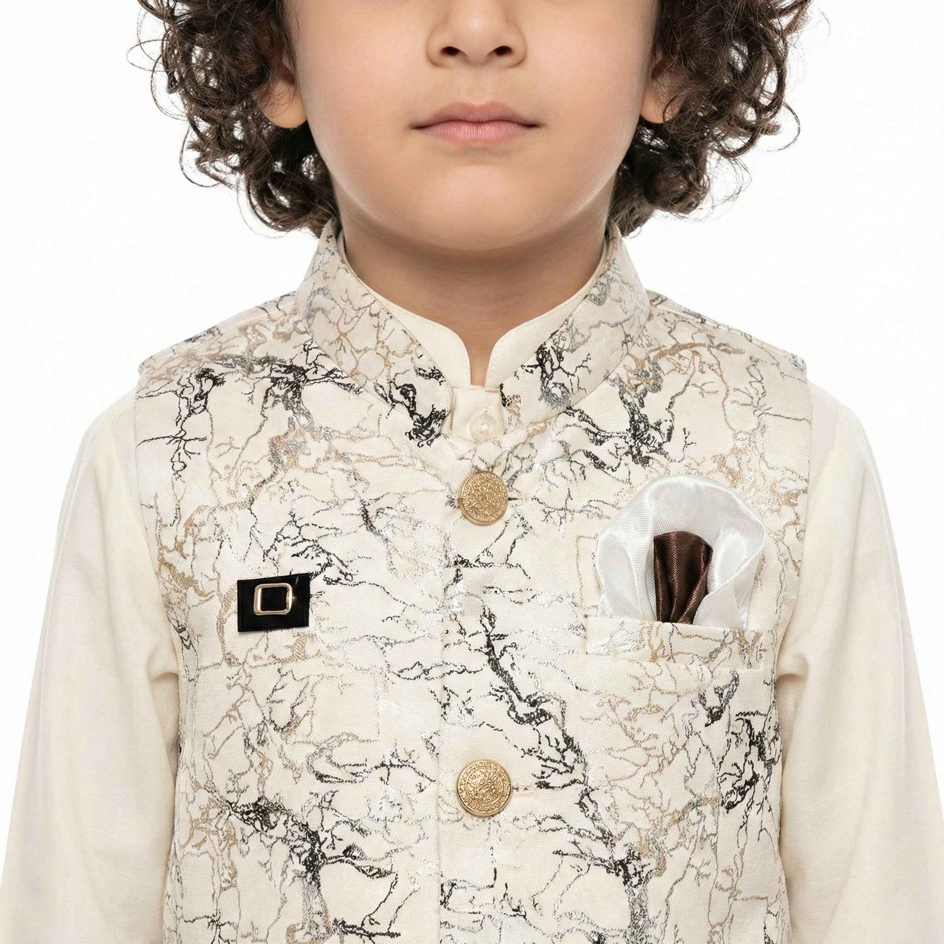 Boys Premium White Kurta Shalwar with Elegant Waistcoat - Wash & Wear 1-4Y