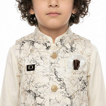 Boys Premium White Kurta Shalwar with Elegant Waistcoat - Wash & Wear 1-4Y