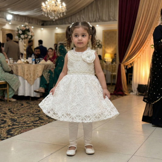 Luxury White Frock - Premium Elegant Baby Girl Dress 18M-4Y