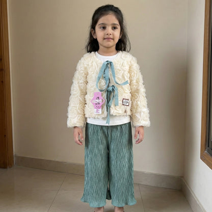 Baby Girl Jacket & Flapper Set - White & Green Outfit 2-5Y