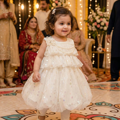 Baby Girl White Wavy Frock - Elegant Fancy Dress 6-12M